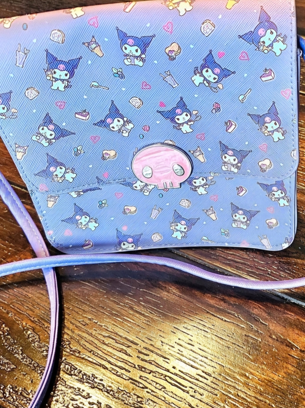 Sanrio Lavender Purple Kuromi Crossbody Bag with Pink Skull Accent